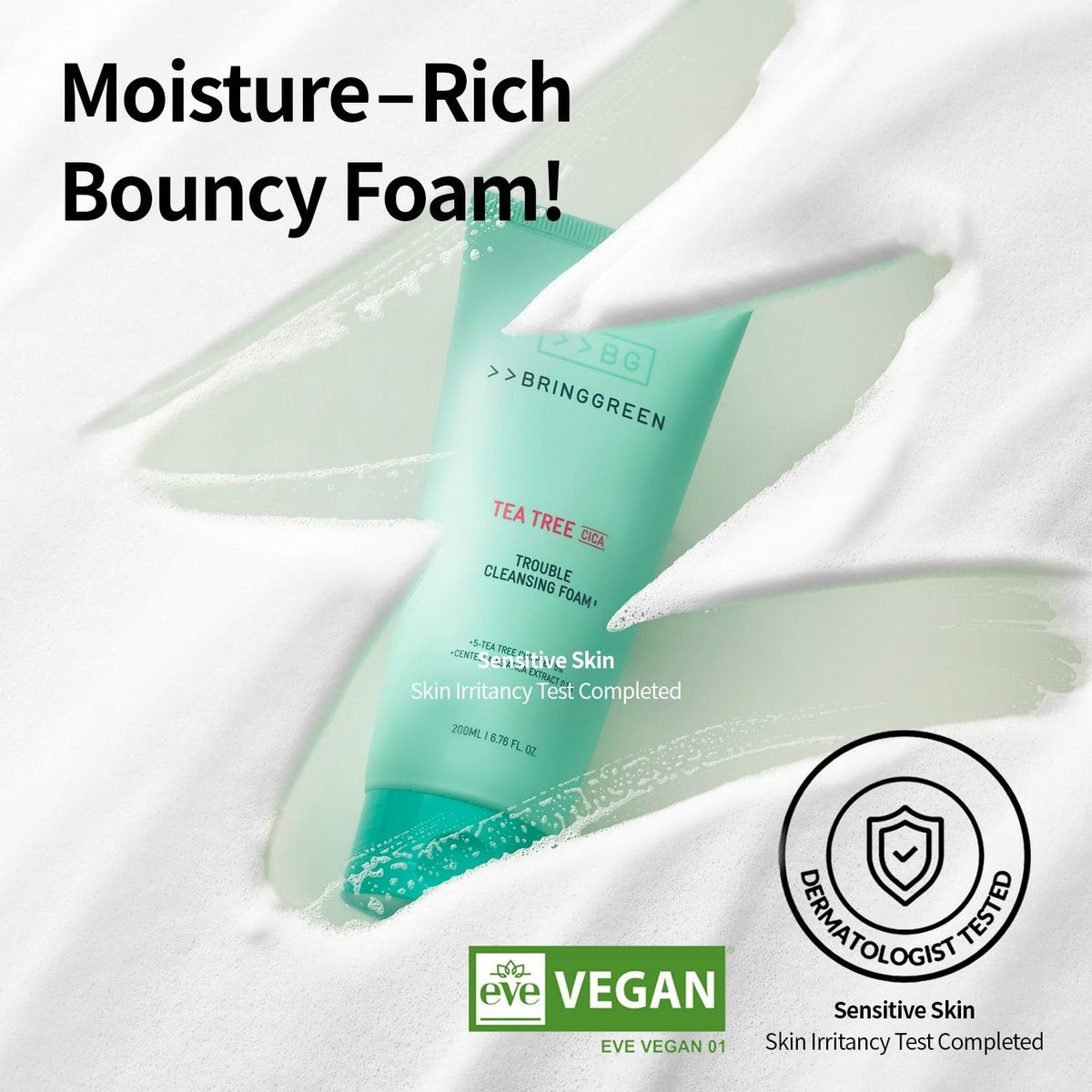 BRING GREEN Tea Tree Cica Trouble Cleansing Foam - Mild Cleanser for Exfoliation, Blackheads, Whiteheads, Sensitive Skin (10.1 Fl Oz, 300ml) Avelisse