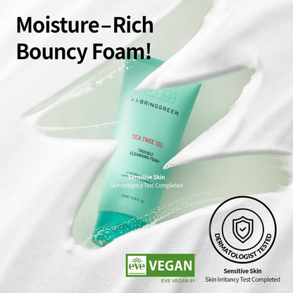 BRING GREEN Tea Tree Cica Trouble Cleansing Foam - Mild Cleanser for Exfoliation, Blackheads, Whiteheads, Sensitive Skin (10.1 Fl Oz, 300ml) Avelisse