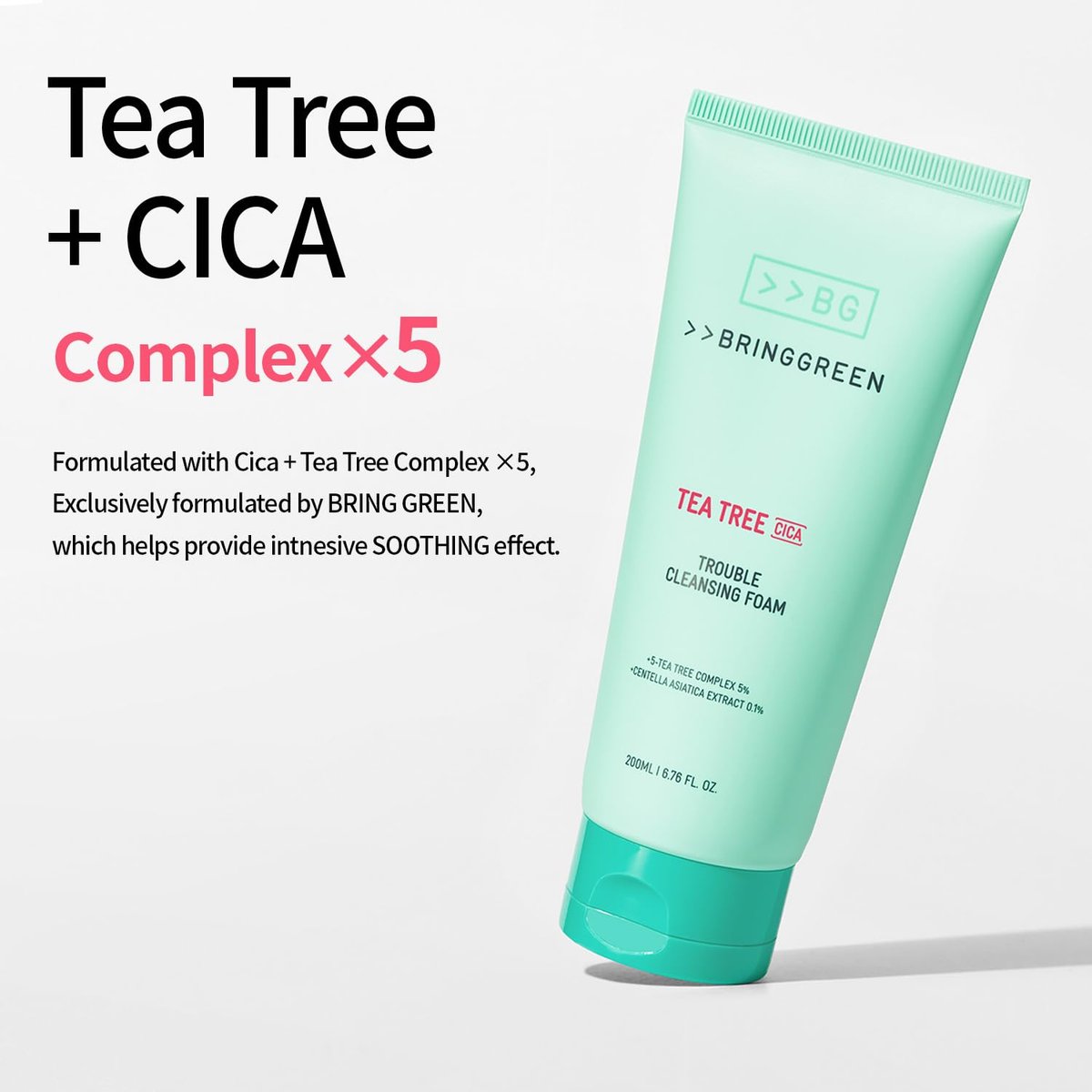 BRING GREEN Tea Tree Cica Trouble Cleansing Foam - Mild Cleanser for Exfoliation, Blackheads, Whiteheads, Sensitive Skin (10.1 Fl Oz, 300ml) Avelisse