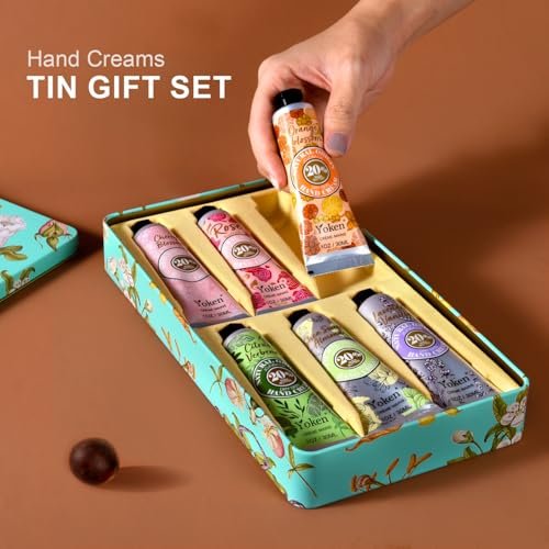 Yoken 20% Shea Butter Hand Cream Gift Set – 6-Piece Tin Set with Almond, Citrus Verbena & Floral Scents, 6 x 1 OZ - görsel 10