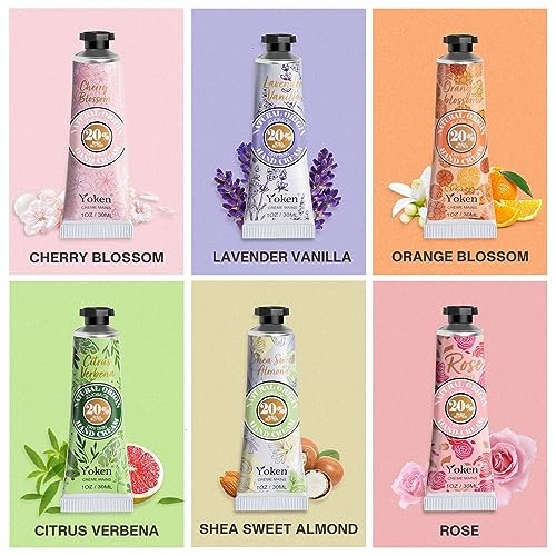 Yoken 20% Shea Butter Hand Cream Gift Set – 6-Piece Tin Set with Almond, Citrus Verbena & Floral Scents, 6 x 1 OZ - görsel 8