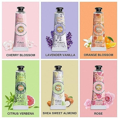 Yoken 20% Shea Butter Hand Cream Gift Set – 6-Piece Tin Set with Almond, Citrus Verbena & Floral Scents, 6 x 1 OZ