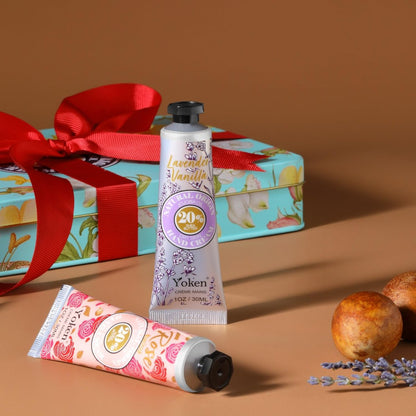Yoken 20% Shea Butter Hand Cream Gift Set – 6-Piece Tin Set with Almond, Citrus Verbena & Floral Scents, 6 x 1 OZ