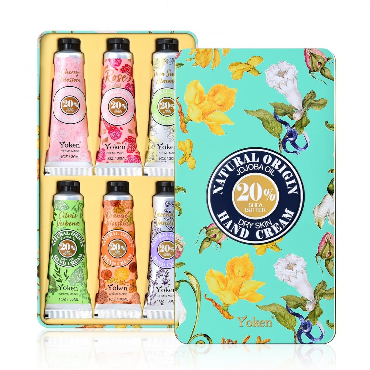 Yoken 20% Shea Butter Hand Cream Gift Set – 6-Piece Tin Set with Almond, Citrus Verbena & Floral Scents, 6 x 1 OZ - görsel 15
