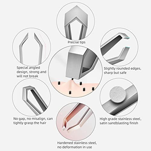 AUSOMTEK Precision Stainless Steel Tweezers for Beard & Hair Plucking – Fine 10mm Tip with Anti-Slip Slot Design, Cyan Case Avelisse