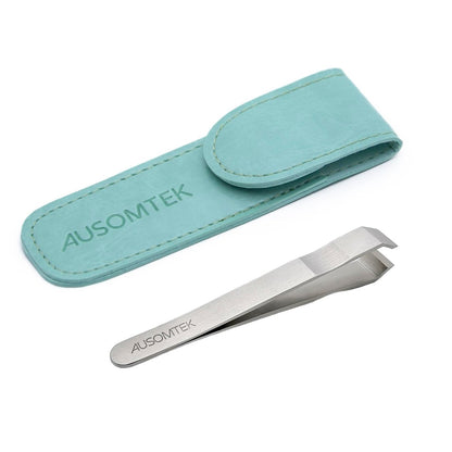 AUSOMTEK Precision Stainless Steel Tweezers for Beard & Hair Plucking – Fine 10mm Tip with Anti-Slip Slot Design, Cyan Case Avelisse
