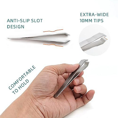 AUSOMTEK Precision Stainless Steel Tweezers for Beard & Hair Plucking – Fine 10mm Tip with Anti-Slip Slot Design, Cyan Case Avelisse