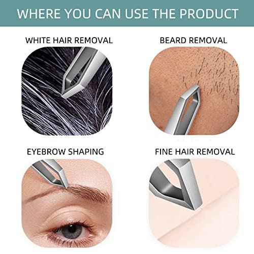 AUSOMTEK Precision Stainless Steel Tweezers for Beard & Hair Plucking – Fine 10mm Tip with Anti-Slip Slot Design, Cyan Case Avelisse
