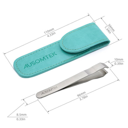 AUSOMTEK Precision Stainless Steel Tweezers for Beard & Hair Plucking – Fine 10mm Tip with Anti-Slip Slot Design, Cyan Case Avelisse