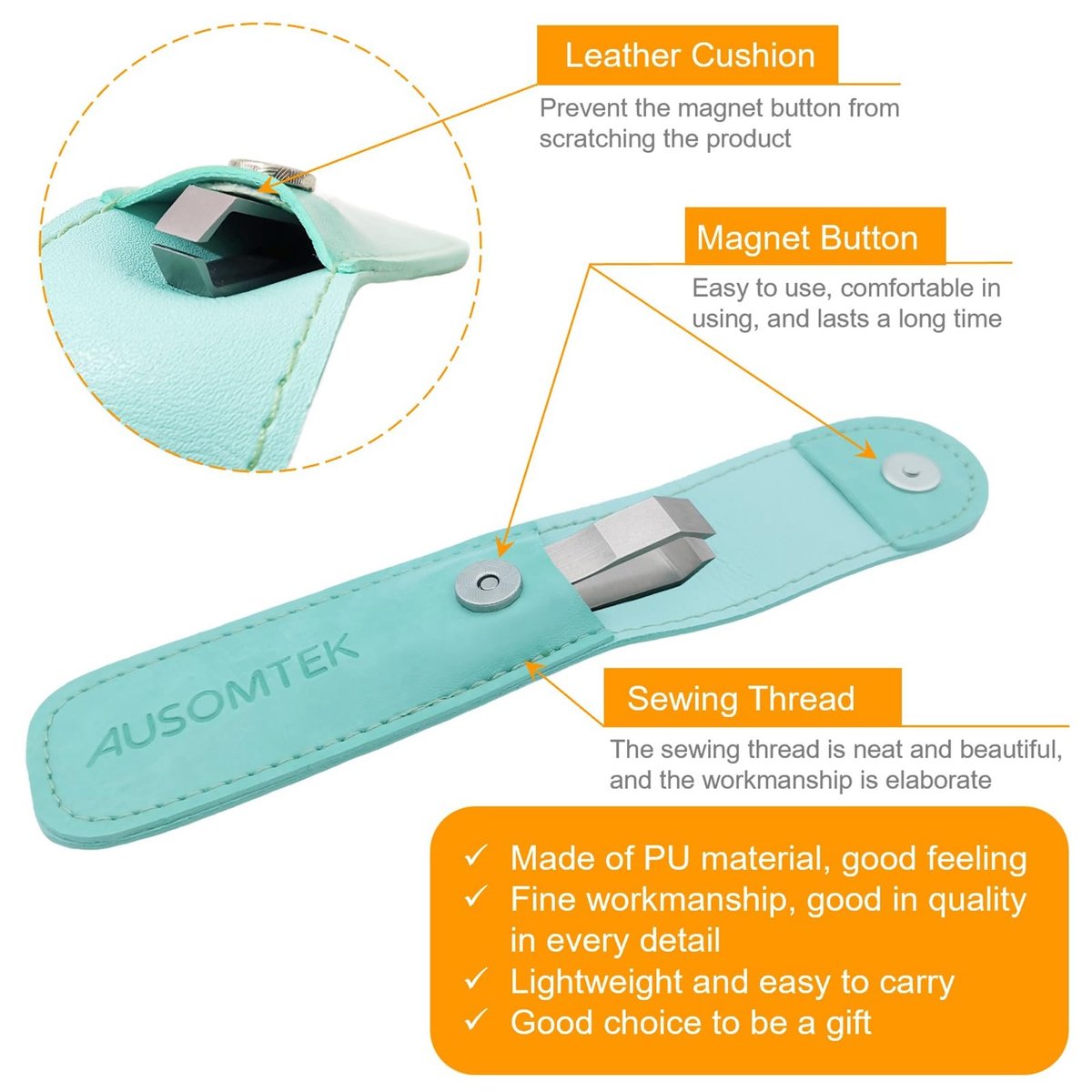 AUSOMTEK Precision Stainless Steel Tweezers for Beard & Hair Plucking – Fine 10mm Tip with Anti-Slip Slot Design, Cyan Case Avelisse