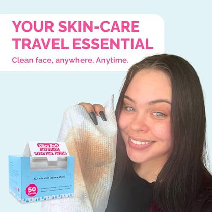 Elizabeth Mott Thank Me Later Disposable Face Towels – 100% Biobased Facial Washcloths for Cleansing, Makeup Removal & Skincare – Ultra-Soft, Lint-Free, Extra Absorbent for Sensitive Skin – 50 Count Avelisse