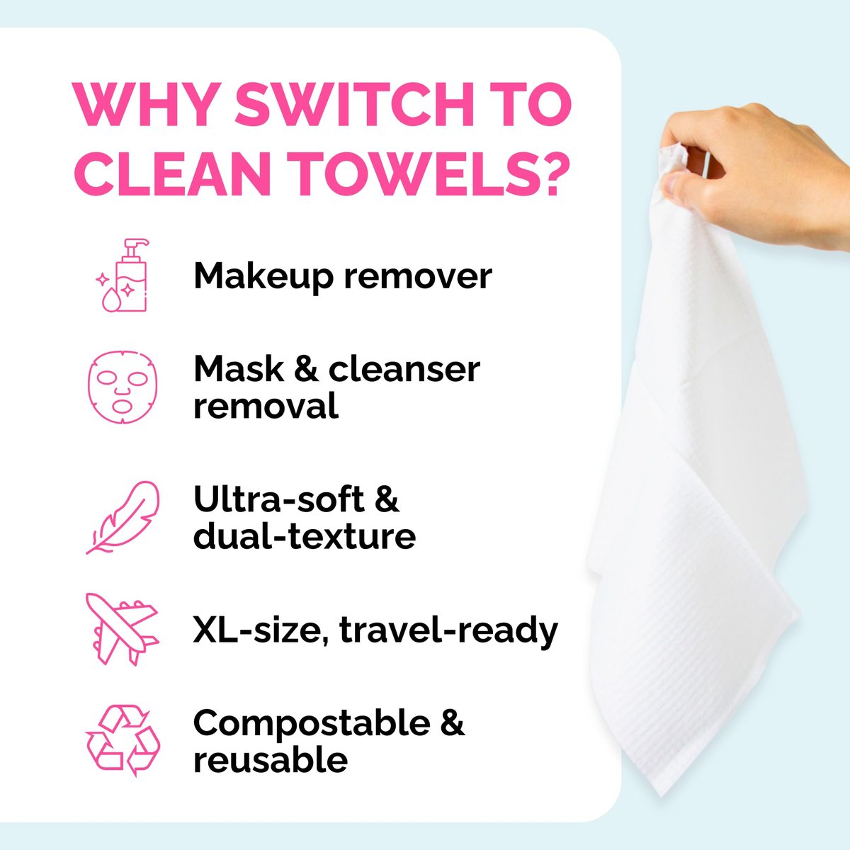 Elizabeth Mott Thank Me Later Disposable Face Towels – 100% Biobased Facial Washcloths for Cleansing, Makeup Removal & Skincare – Ultra-Soft, Lint-Free, Extra Absorbent for Sensitive Skin – 50 Count Avelisse