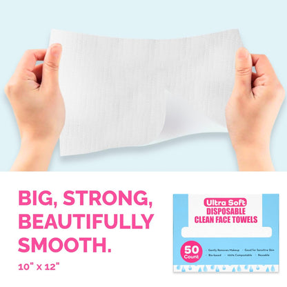 Elizabeth Mott Thank Me Later Disposable Face Towels – 100% Biobased Facial Washcloths for Cleansing, Makeup Removal & Skincare – Ultra-Soft, Lint-Free, Extra Absorbent for Sensitive Skin – 50 Count Avelisse