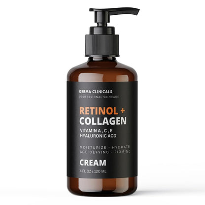Retinol + Collagen Anti-Aging Face Cream with Hyaluronic Acid, Vitamin C - Day and Night Moisturizer for Wrinkles and Firming - 4 oz Avelisse
