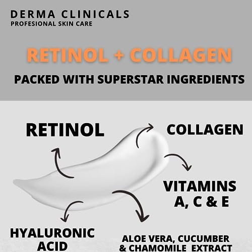 Retinol + Collagen Anti-Aging Face Cream with Hyaluronic Acid, Vitamin C - Day and Night Moisturizer for Wrinkles and Firming - 4 oz Avelisse