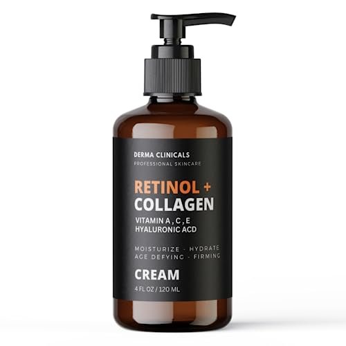 Retinol + Collagen Anti-Aging Face Cream with Hyaluronic Acid, Vitamin C - Day and Night Moisturizer for Wrinkles and Firming - 4 oz Avelisse
