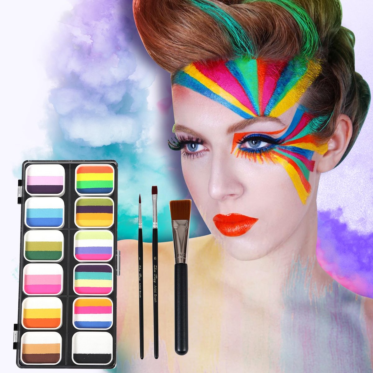 Vtrem Face Paint Kit for Adults – 35 Color Oil Palette & 3 Brushes Set, Washable Face Painting Pallet for Cosplay Clown Makeup, Masquerade - görsel 5