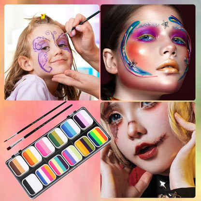 Vtrem Face Paint Kit for Adults – 35 Color Oil Palette & 3 Brushes Set, Washable Face Painting Pallet for Cosplay Clown Makeup, Masquerade