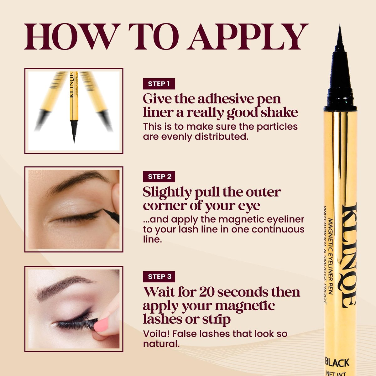 KLINQE Black Eyeliner Eyelash Glue Liner - Latex Free Magnetic Liner for Strip Lashes & Magnetic Eyelashes, Smudge Proof Strong Hold Avelisse