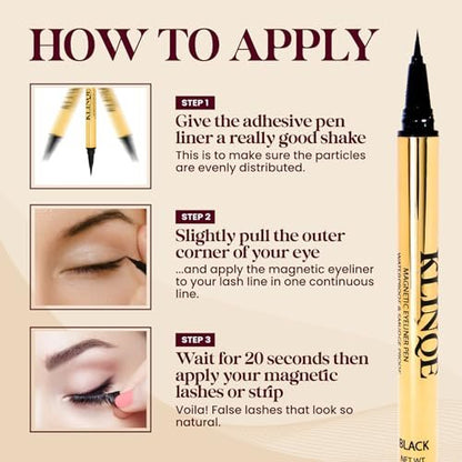 KLINQE Black Eyeliner Eyelash Glue Liner - Latex Free Magnetic Liner for Strip Lashes & Magnetic Eyelashes, Smudge Proof Strong Hold Avelisse