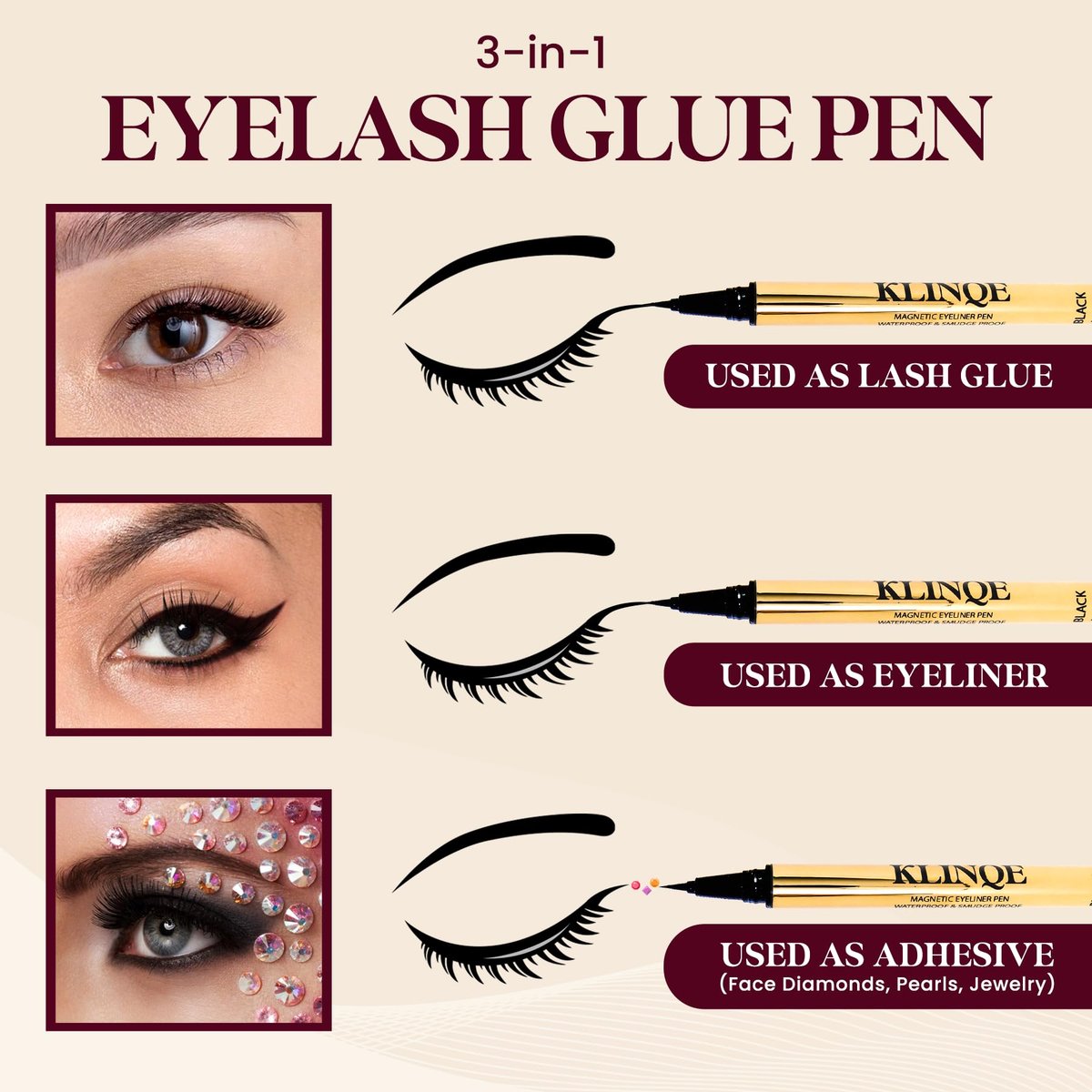 KLINQE Black Eyeliner Eyelash Glue Liner - Latex Free Magnetic Liner for Strip Lashes & Magnetic Eyelashes, Smudge Proof Strong Hold Avelisse