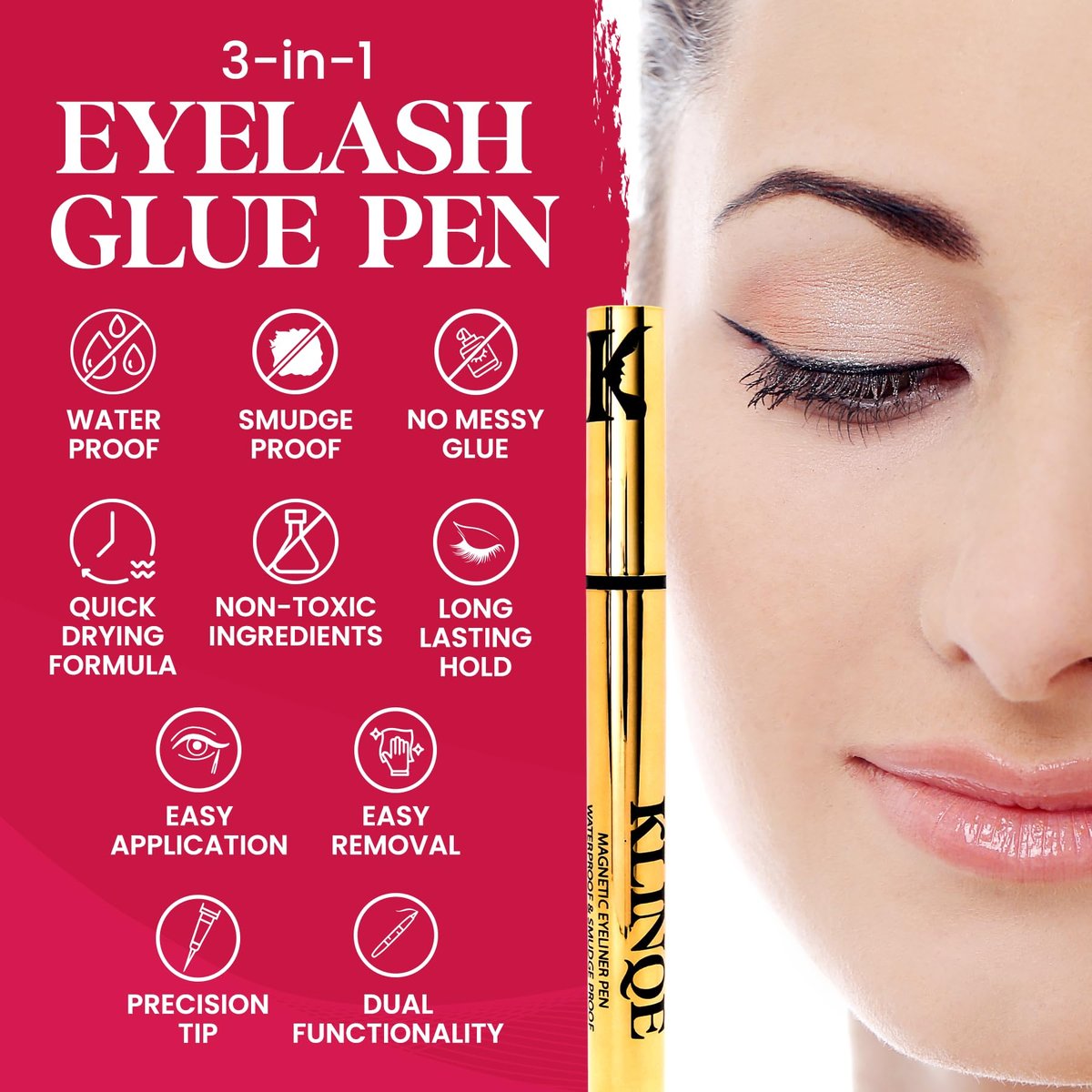 KLINQE Black Eyeliner Eyelash Glue Liner - Latex Free Magnetic Liner for Strip Lashes & Magnetic Eyelashes, Smudge Proof Strong Hold Avelisse