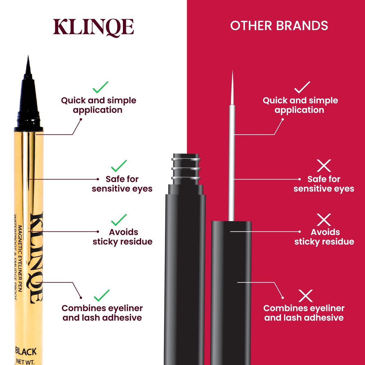 KLINQE Black Eyeliner Eyelash Glue Liner - Latex Free Magnetic Liner for Strip Lashes & Magnetic Eyelashes, Smudge Proof Strong Hold Avelisse