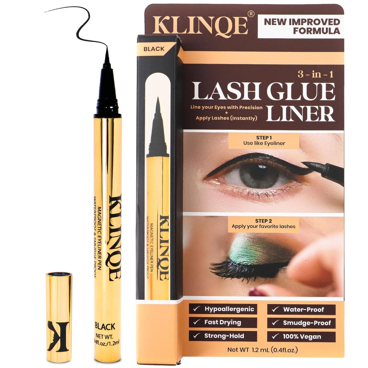 KLINQE Black Eyeliner Eyelash Glue Liner - Latex Free Magnetic Liner for Strip Lashes & Magnetic Eyelashes, Smudge Proof Strong Hold Avelisse
