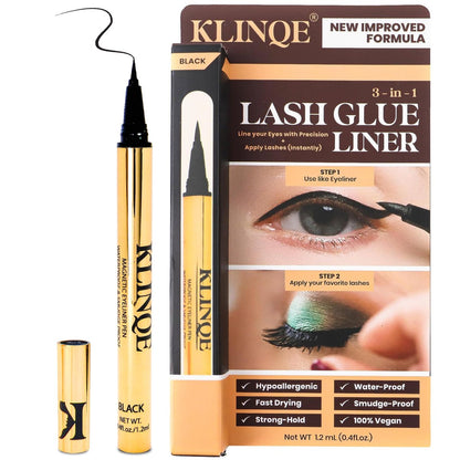 KLINQE Black Eyeliner Eyelash Glue Liner - Latex Free Magnetic Liner for Strip Lashes & Magnetic Eyelashes, Smudge Proof Strong Hold Avelisse