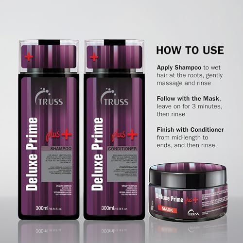 TRUSS Deluxe Prime Plus+ Moisturizing Shampoo for Dry, Damaged Hair - Frizz Control & Breakage Defense, 10.1 Fl Oz Avelisse