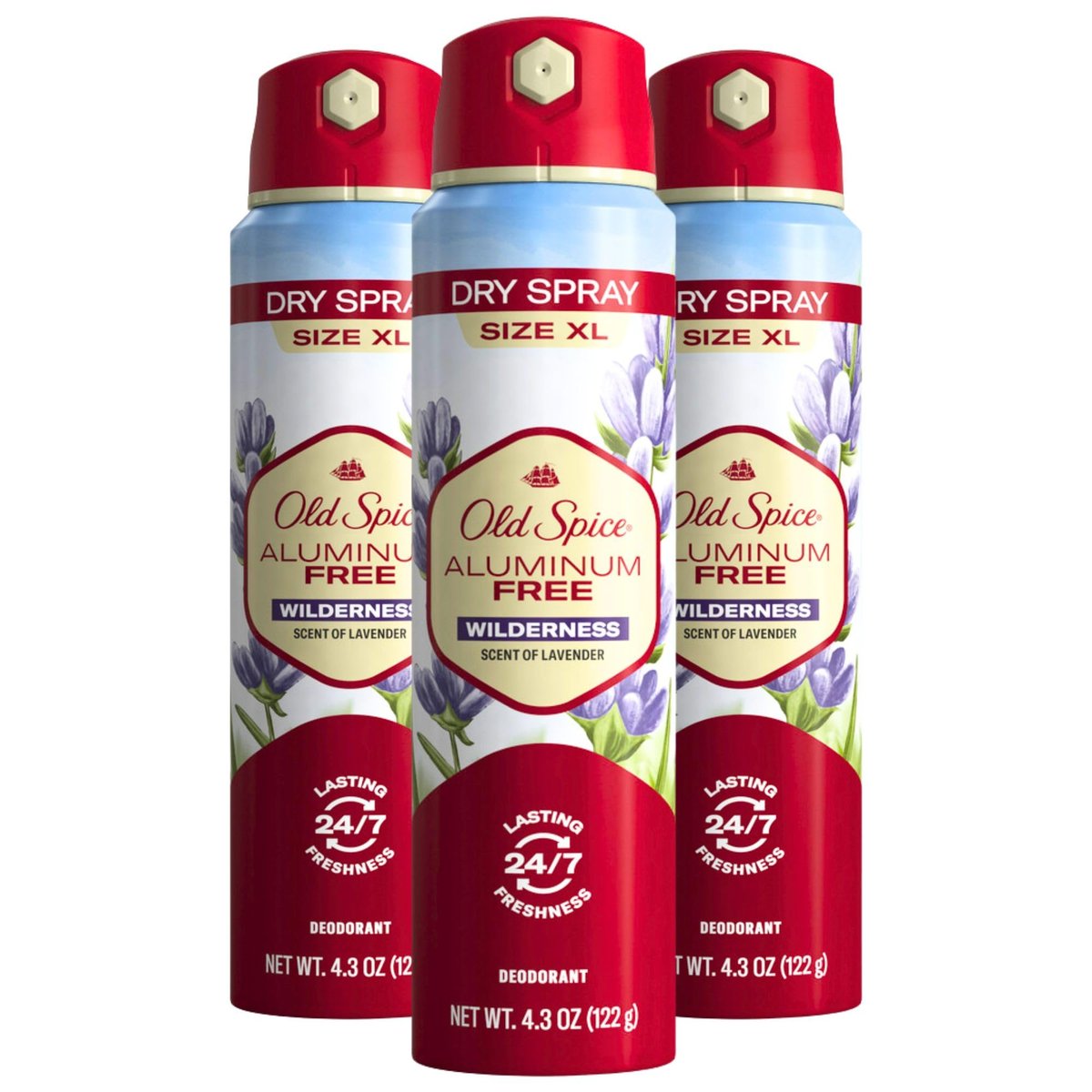 Old Spice Aluminum Free Dry Spray Men's Deodorant, 24/7 Odor Protection, Wilderness Scent of Lavender, 4.3 oz (Pack of 3) Avelisse