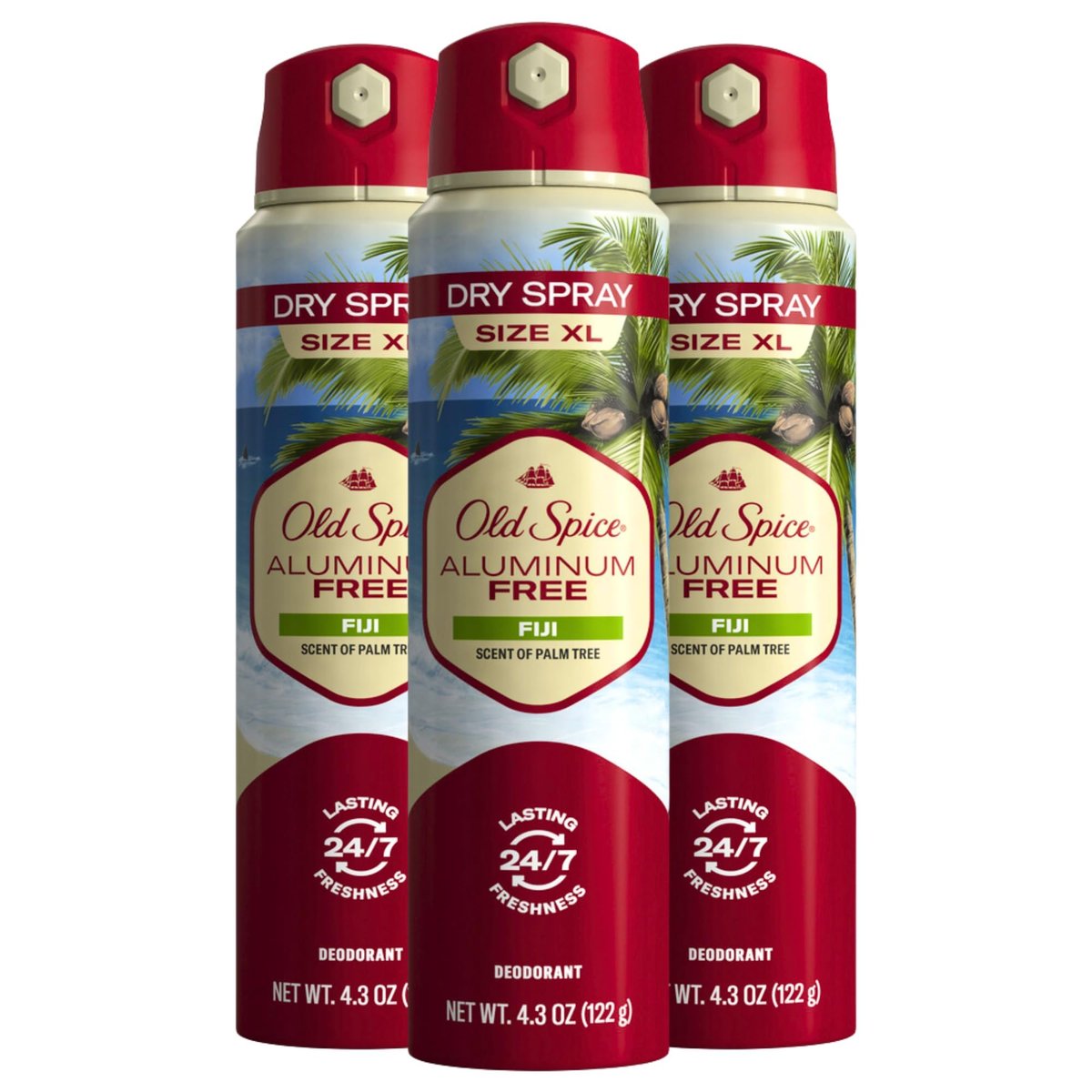 Old Spice Men's Aluminum Free Deodorant Dry Body Spray, Fiji Scent, 24/7 Odor Protection, 4.3 oz (Pack of 3) Avelisse