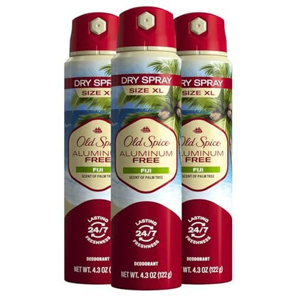 Old Spice Men's Aluminum Free Deodorant Dry Body Spray, Fiji Scent, 24/7 Odor Protection, 4.3 oz (Pack of 3) Avelisse