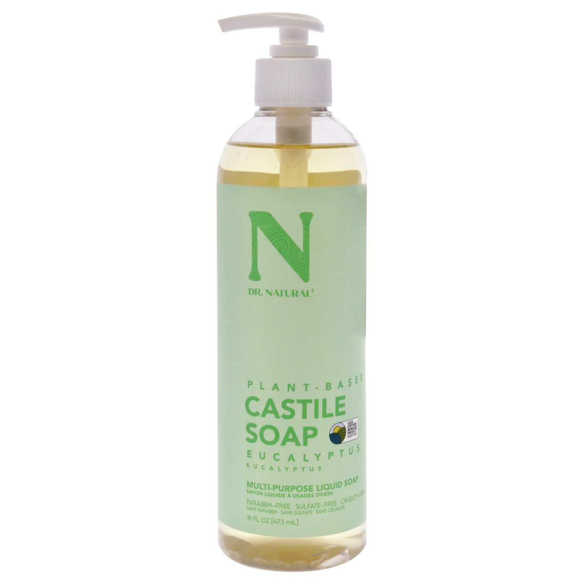 Dr. Natural Castile Liquid Soap - Multi-Use Body Wash, Shampoo and Face Wash - Hydrating Body Soap for Skin, Hair, Pets and Home - Eucalyptus - 16 oz - görsel 1