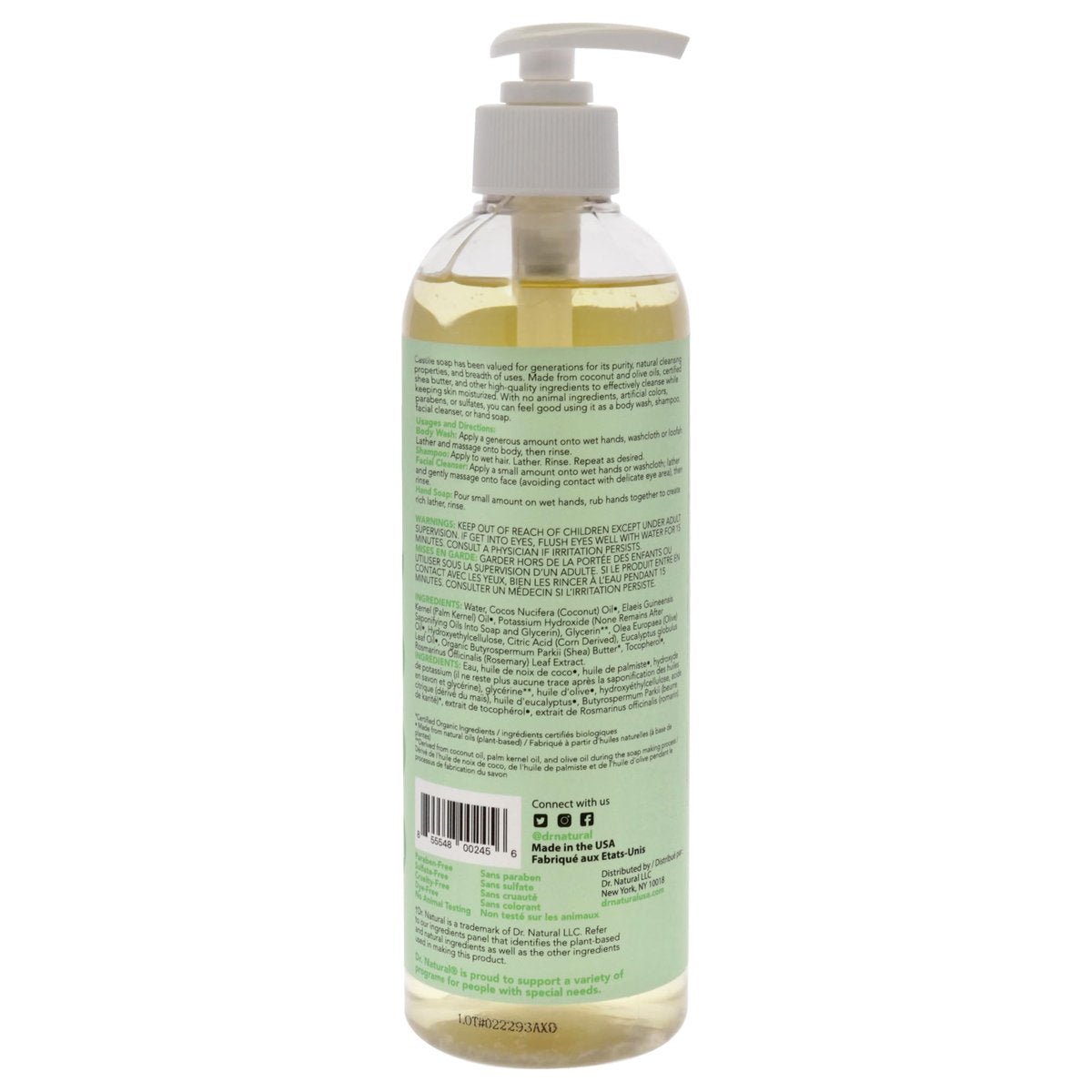 Dr. Natural Castile Liquid Soap - Multi-Use Body Wash, Shampoo and Face Wash - Hydrating Body Soap for Skin, Hair, Pets and Home - Eucalyptus - 16 oz - görsel 7