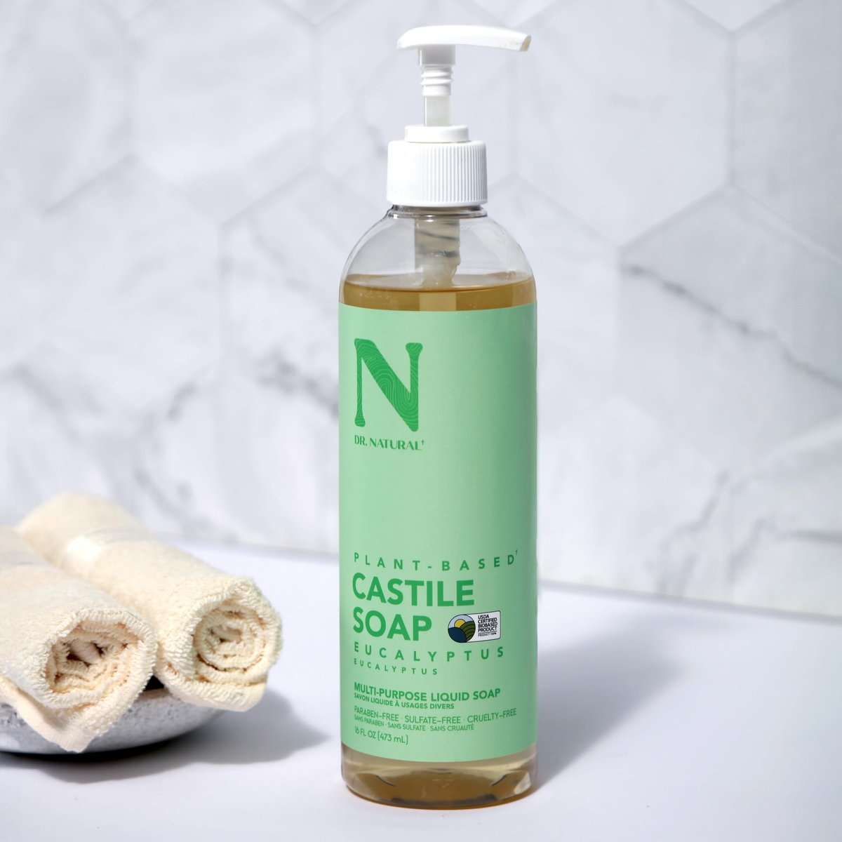 Dr. Natural Castile Liquid Soap - Multi-Use Body Wash, Shampoo and Face Wash - Hydrating Body Soap for Skin, Hair, Pets and Home - Eucalyptus - 16 oz - görsel 3