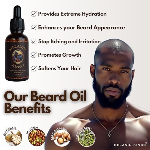 Melanin Kings Beard Grooming Kit for Men - Ancient African Natural Ingredients Beard Wash, Oil, Balm, Brush, Comb, Trimming Scissors Avelisse