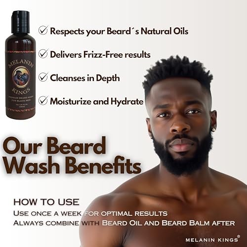 Melanin Kings Beard Grooming Kit for Men - Ancient African Natural Ingredients Beard Wash, Oil, Balm, Brush, Comb, Trimming Scissors Avelisse