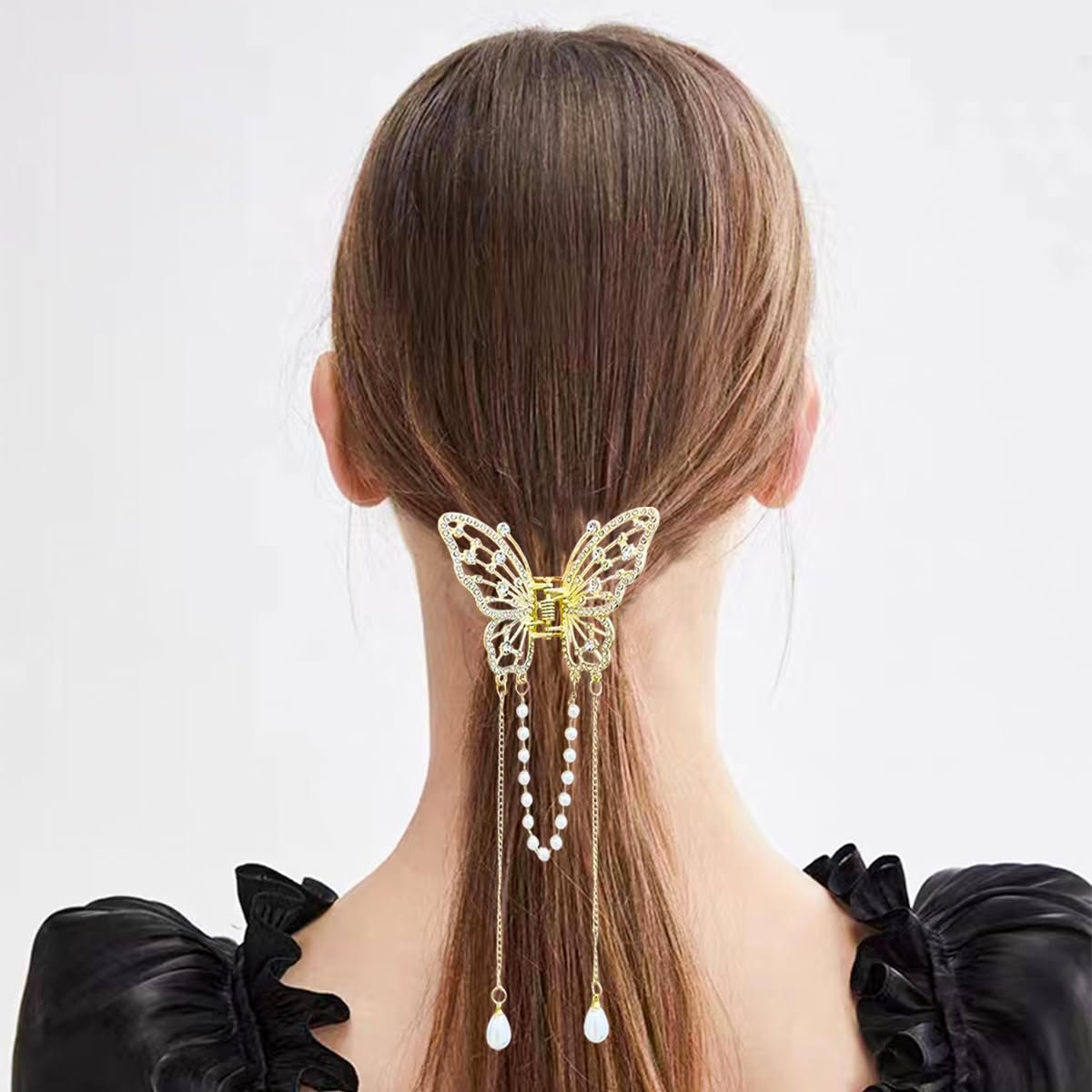 3-Piece Butterfly Hair Claw Clip Set - Gold Metal Tassel Hair Clips, Non-Slip Hair Clamps for Women and Girls - görsel 7