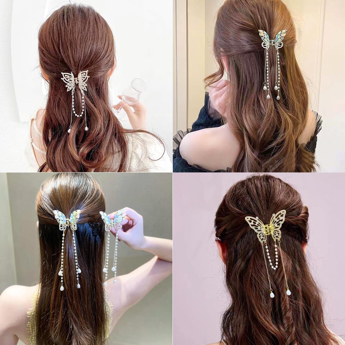 3-Piece Butterfly Hair Claw Clip Set - Gold Metal Tassel Hair Clips, Non-Slip Hair Clamps for Women and Girls - görsel 13