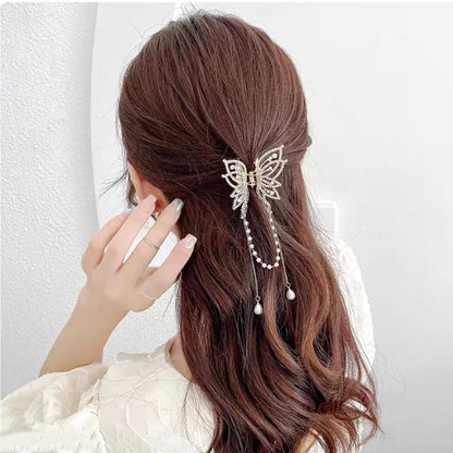 3-Piece Butterfly Hair Claw Clip Set - Gold Metal Tassel Hair Clips, Non-Slip Hair Clamps for Women and Girls