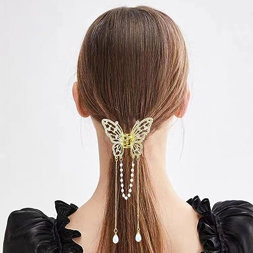 3-Piece Butterfly Hair Claw Clip Set - Gold Metal Tassel Hair Clips, Non-Slip Hair Clamps for Women and Girls - görsel 8