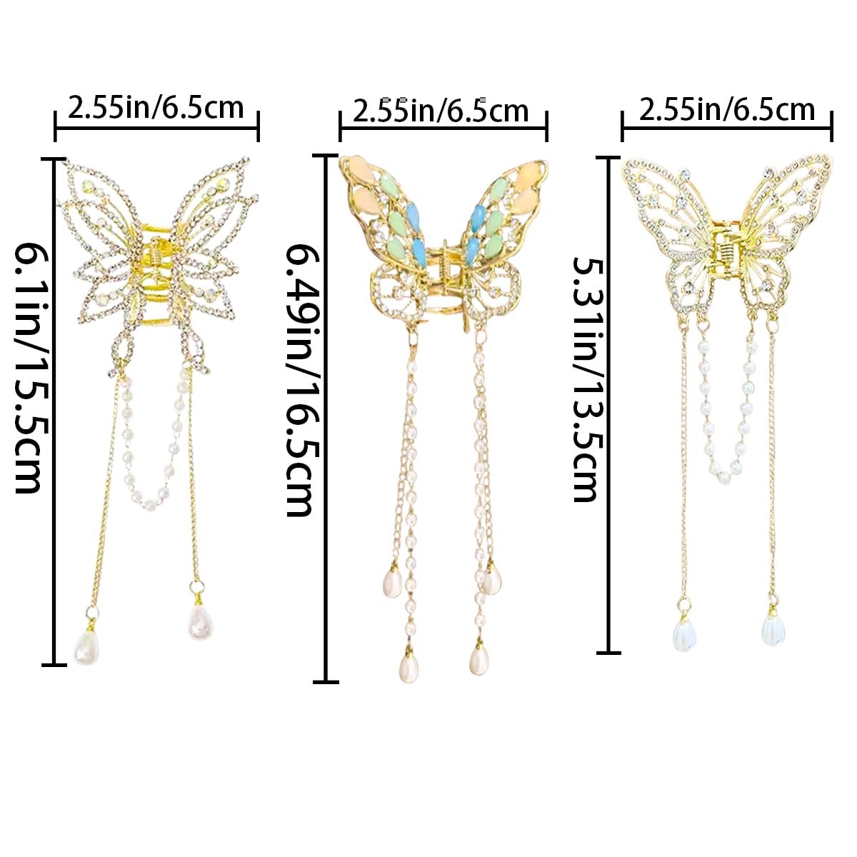 3-Piece Butterfly Hair Claw Clip Set - Gold Metal Tassel Hair Clips, Non-Slip Hair Clamps for Women and Girls - görsel 3