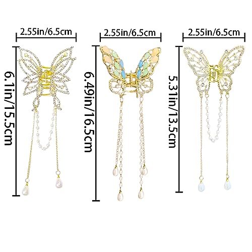 3-Piece Butterfly Hair Claw Clip Set - Gold Metal Tassel Hair Clips, Non-Slip Hair Clamps for Women and Girls - görsel 4