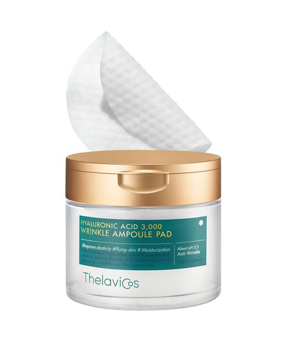 ThelaviCos Hyaluronic Acid 3,000 Wrinkle Ampoule Pad – Deep Forehead, Smile Line & Neck Instant Wrinkle Toner Pad Mask, Anti-Aging Skin Firming Repair Treatment, Korean Skincare for Sensitive Skin (60 Pads)