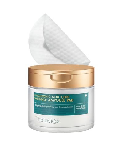 ThelaviCos Hyaluronic Acid 3,000 Wrinkle Ampoule Pad – Deep Forehead, Smile Line & Neck Instant Wrinkle Toner Pad Mask, Anti-Aging Skin Firming Repair Treatment, Korean Skincare for Sensitive Skin (60 Pads)