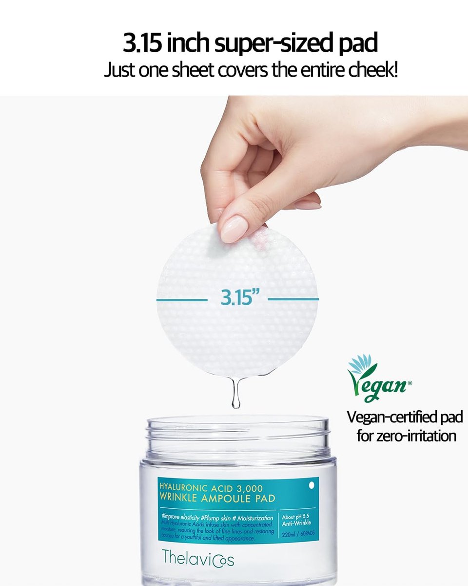 ThelaviCos Hyaluronic Acid 3,000 Wrinkle Ampoule Pad – Deep Forehead, Smile Line & Neck Instant Wrinkle Toner Pad Mask, Anti-Aging Skin Firming Repair Treatment, Korean Skincare for Sensitive Skin (60 Pads) - görsel 9