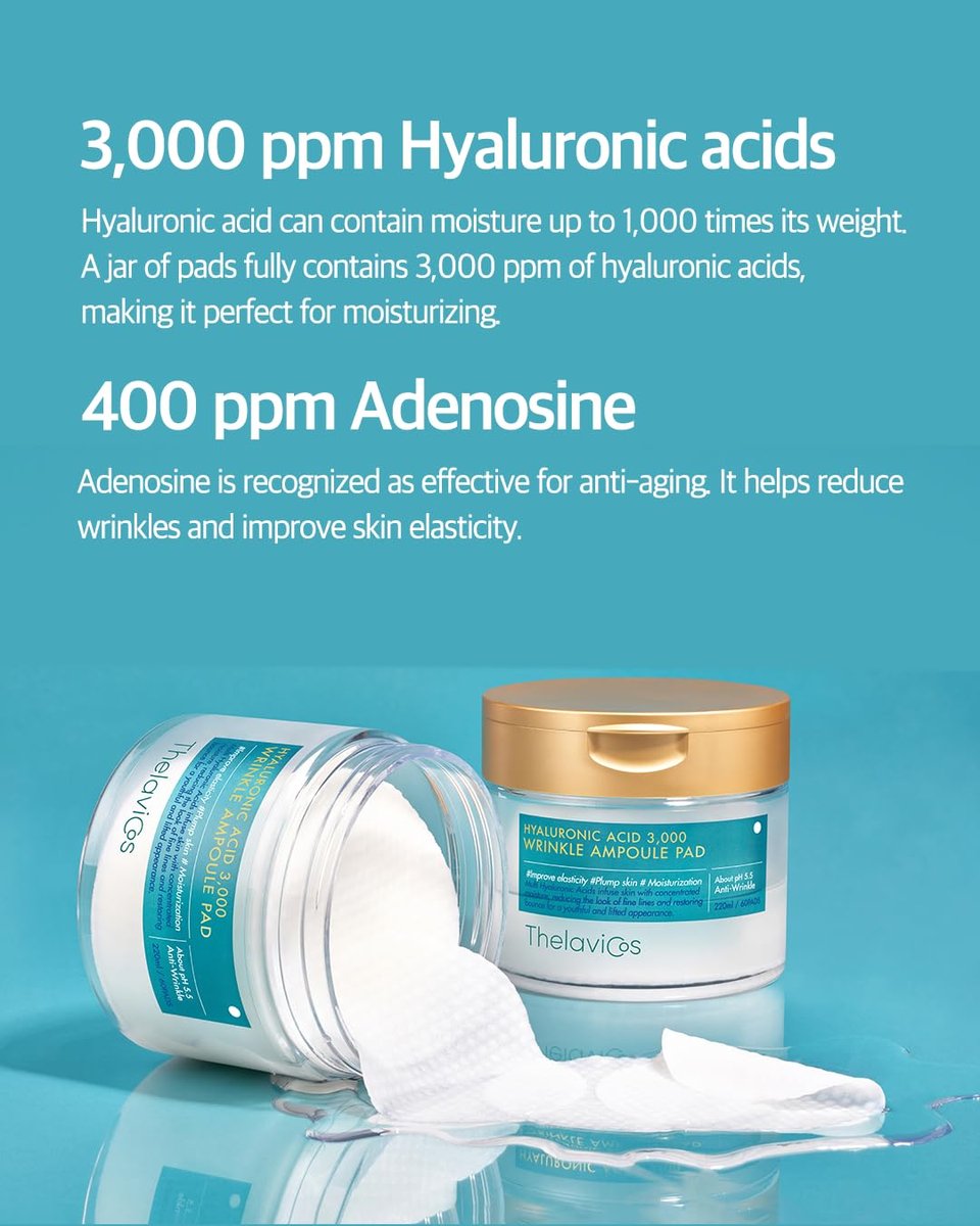 ThelaviCos Hyaluronic Acid 3,000 Wrinkle Ampoule Pad – Deep Forehead, Smile Line & Neck Instant Wrinkle Toner Pad Mask, Anti-Aging Skin Firming Repair Treatment, Korean Skincare for Sensitive Skin (60 Pads) - görsel 5