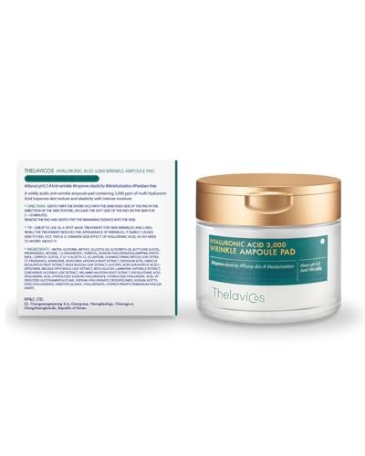 ThelaviCos Hyaluronic Acid 3,000 Wrinkle Ampoule Pad – Deep Forehead, Smile Line & Neck Instant Wrinkle Toner Pad Mask, Anti-Aging Skin Firming Repair Treatment, Korean Skincare for Sensitive Skin (60 Pads)