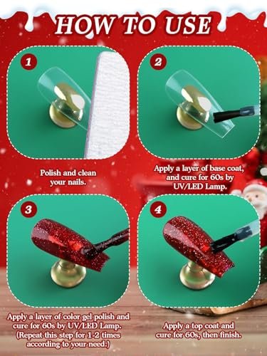 EBANKU 12-Color Gel Nail Polish Kit - Red, Green, Glitter, Blue, Silver Gel Polish Set for Christmas & DIY Nail Art Manicure - görsel 14
